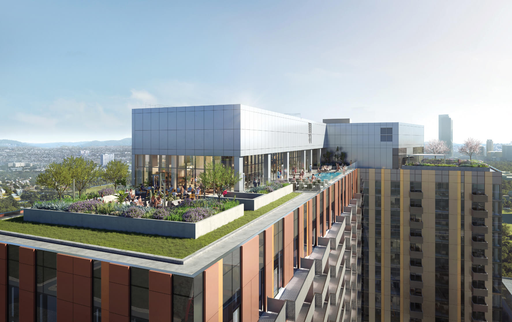 Landscape rendering of the rooftop at Sol Modern.