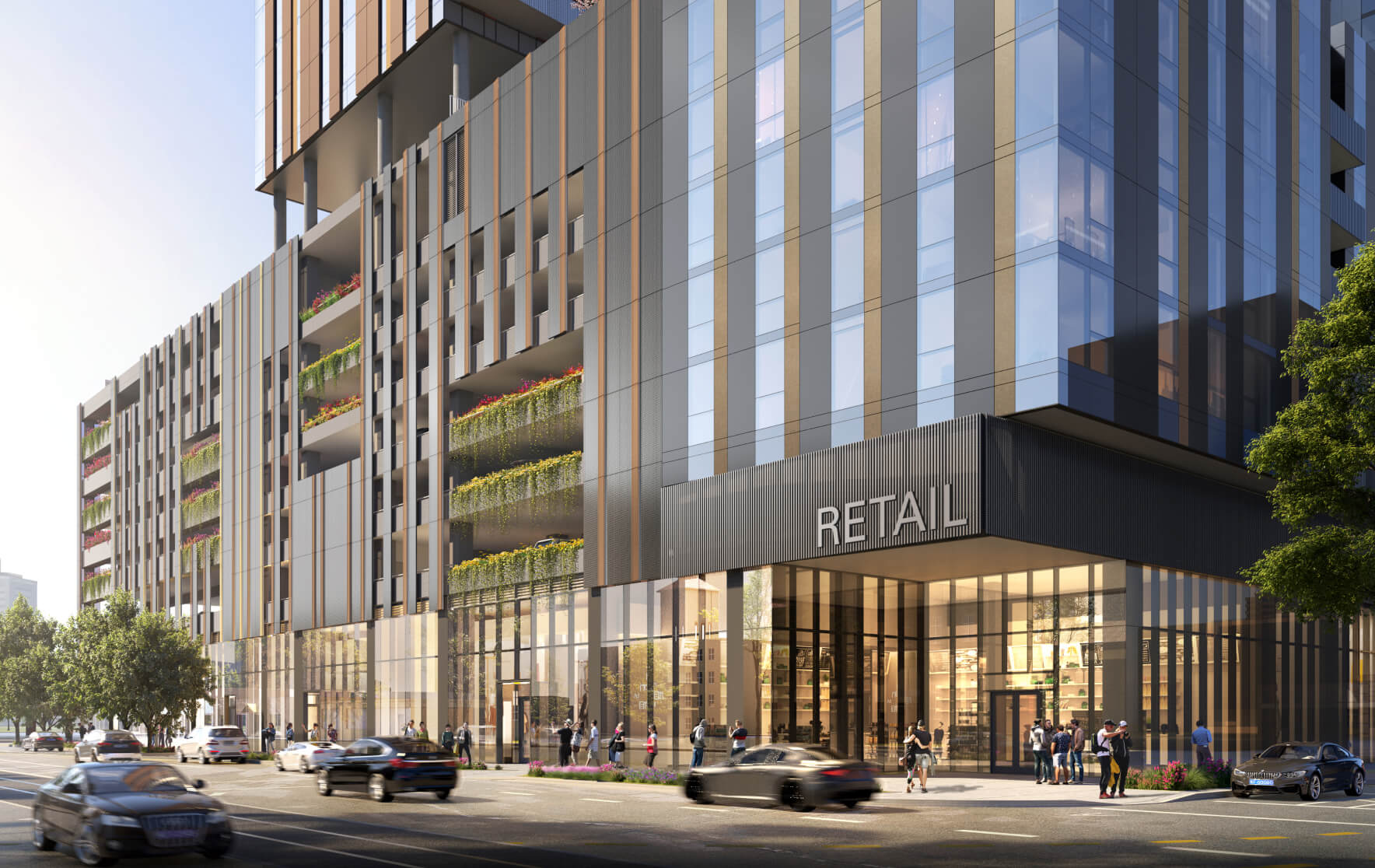 Rendering of the retail spaces at Sol Modern.